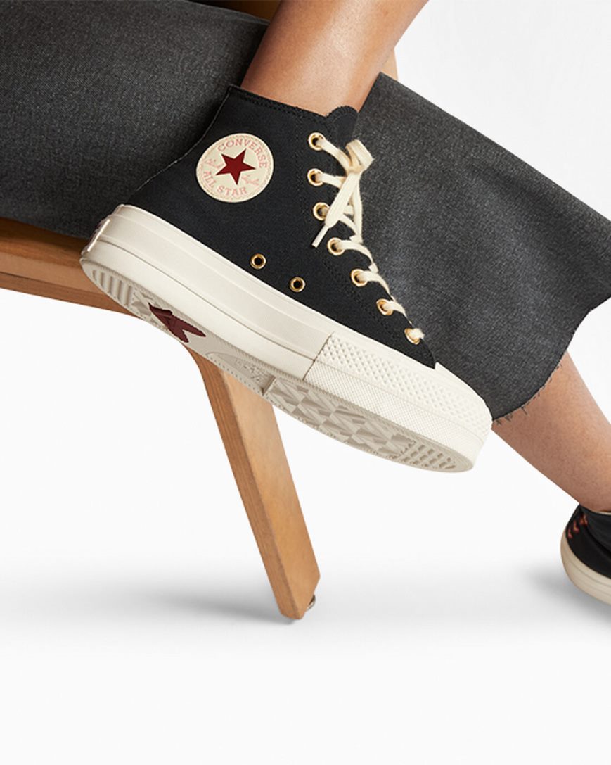 Topanky Na Platforme Converse Chuck Taylor All Star Lift Hearts Vysoke Damske Čierne Tmavo Červené | SK HUFRN3